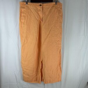J Jill Love Linen Pants Womens Large Orange Cropped Wide Leg Lightweight Relaxed